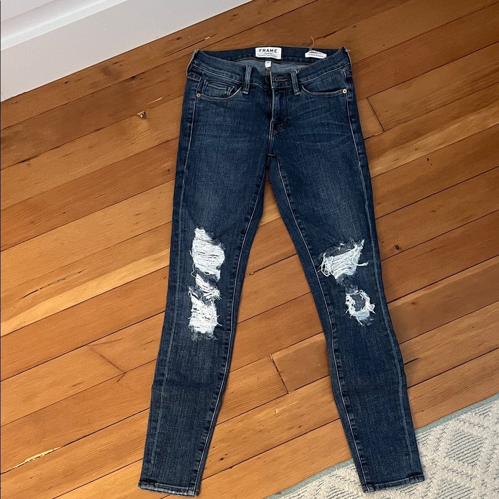 Frame Denim Women's Dark Blue Distressed Skinny Jeans